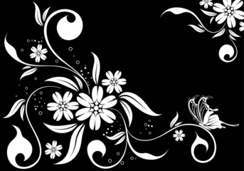 Papier Peint photo Autocollant Fleurs noir et blanc Fond floral