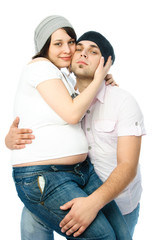 Naklejka premium happy pregnant woman and her husband