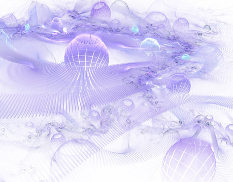 Abstract digitally rendered fractal puprple world in space.