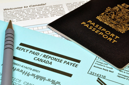 Tourism: passport, envelope and Canadian survey form