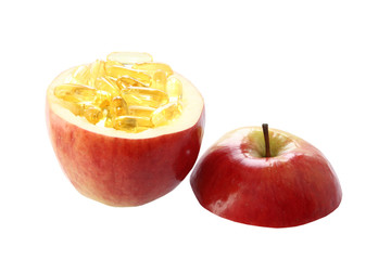 Isolated apple with vitamins inside