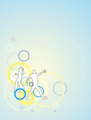 Jumping people on circle background