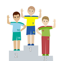 Three smiling friends on the podium