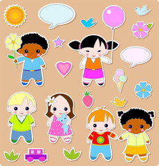 Beautiful set of children and toys. All images are separated