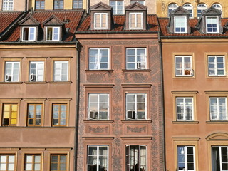 Colorful old houses facade. Old Town. Warsaw. Poland