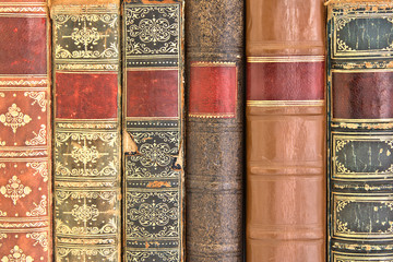 Old leather bound book spines