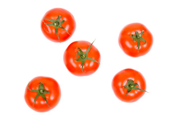 five isolated red fresh tomatoes
