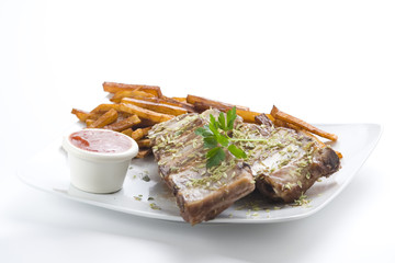 fresh american ribs oregano bbq sausace