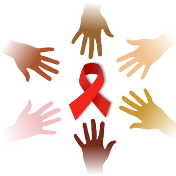 Diversity hands around AIDS symbol