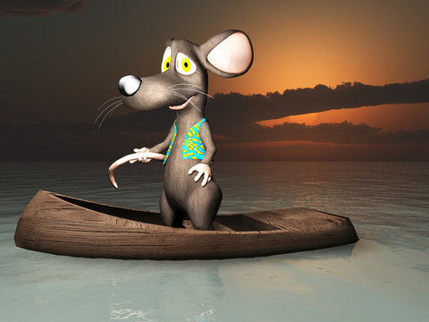 Mouse Overboard! Cartoon Mouse in Row Boat