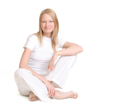 Smiling Young Woman In White Clothes