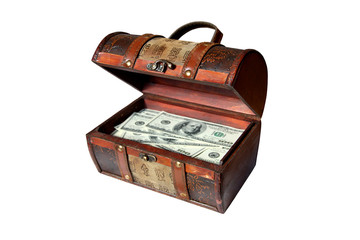 chest  with dollars on white background