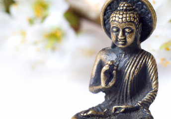 Obraz premium buddah closeup with fowers