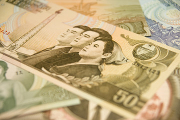 Close-up of a 50 Won note from North Korea