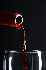 Red wine poured in a glass