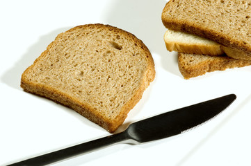 slices of bread with knife