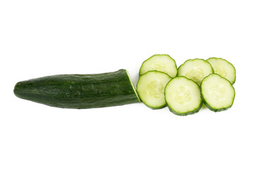 Cucumber and slices isolated on white background