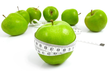 Green apples measured  the meter, sports apples