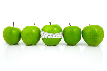 Green apples measured  the meter, sports apples