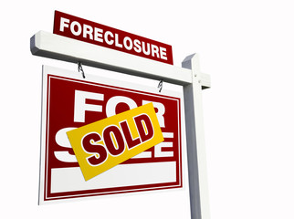 Red Sold Foreclosure Real Estate Sign on White
