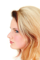 Side view of young woman, studio shot