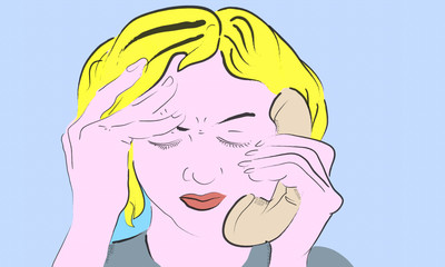 Lichtenstein style perplexed lady on telephone