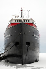 Ore Boat docked in Cleveland, Ohio in winter