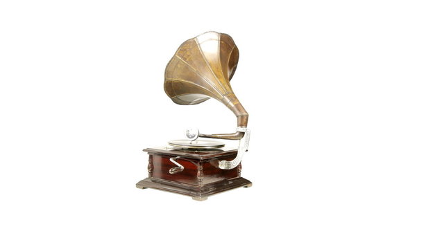 a vintage gramophone moving around
