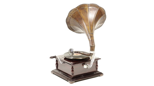 a vintage gramophone moving around