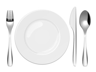 Vector illustration of utensils and porcelain plate