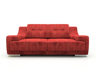 Modern red sofa isolated on white background
