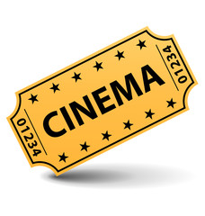 Yellow cinema ticket isolated