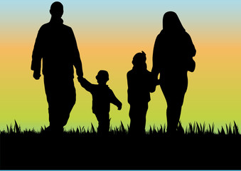 Happy family walking