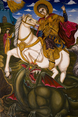 Icon paintings in monastery interior - St. George