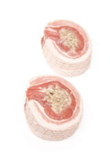 Belly pork and stuffing isolated on a white studio background.
