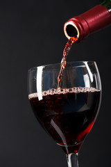 .Red wine poured in a glass
