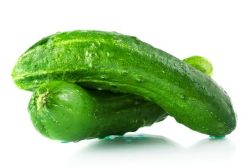 Fresh cucumbers isolated on white background