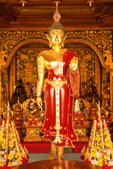 Buddha image in church of Wat Ming Maung, Chaing Rai, Thailand