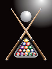 Pool balls and crossed sticks