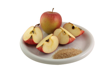 Plate of sugar and apples