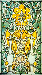 Backlit victorian-style stained glass Window.