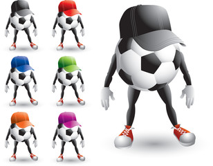 Isolated soccer ball cartoon characters with hats