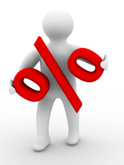 Discounts. Percent on the person. Isolated 3D image