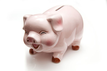 Piggy bank style money box isolated on a white background.