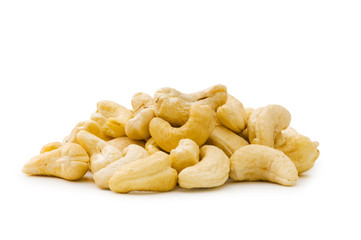 Cashew nuts isolated on the white background
