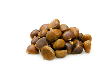 Many chestnuts isolated on the white background