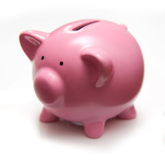 Piggy bank style money box isolated on a white background.