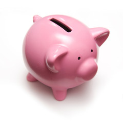 Piggy bank style money box isolated on a white background.