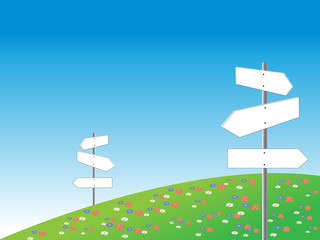 vector green hill and sign post