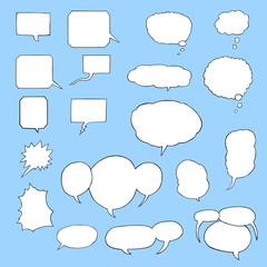 Hand-drawn speech and thought bubble elements